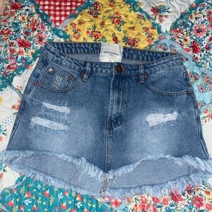 One Teaspoon Blue Distressed Mini Skirt